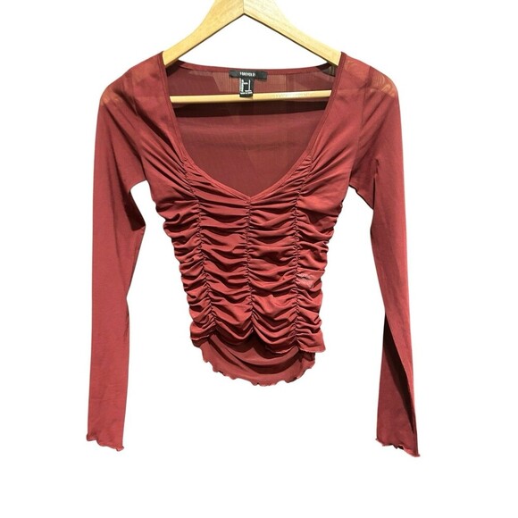 Vintage Forever 21 Sheer Longsleeved Rouched Top 90s Y2K Whimsy Fairy Size Small - Picture 3 of 6